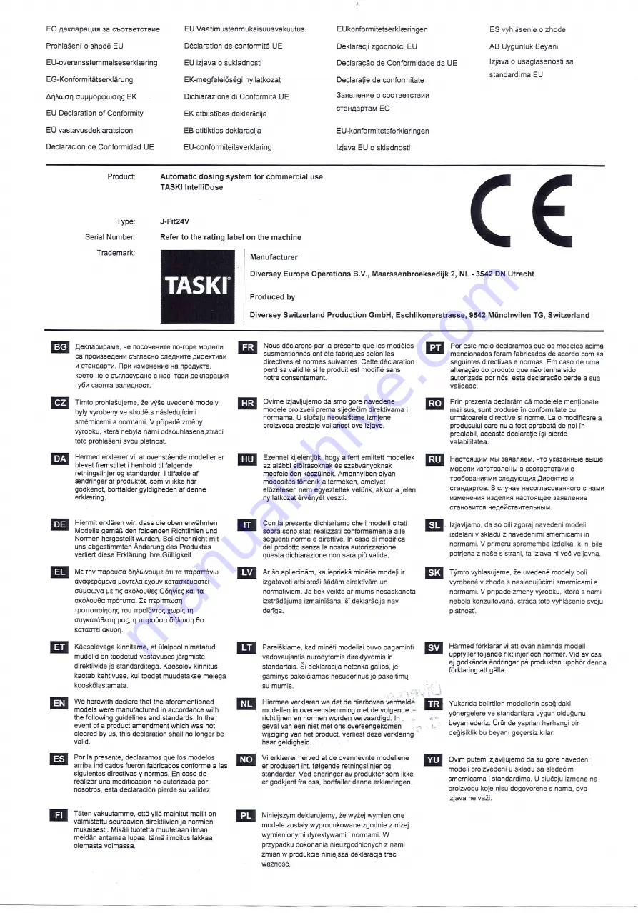 diversey TASKI IntelliDose Manual Download Page 2