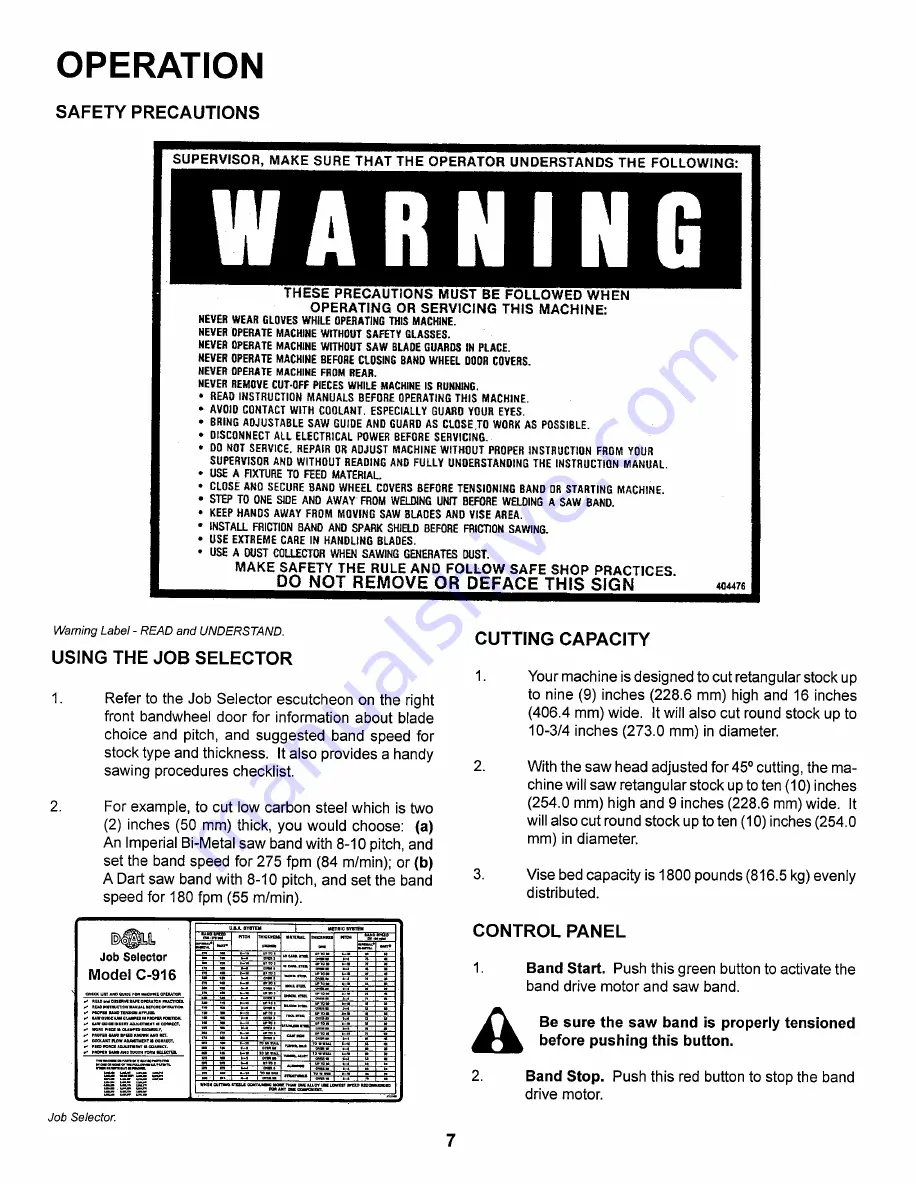 DoAll C-916S Instruction Manual Download Page 11