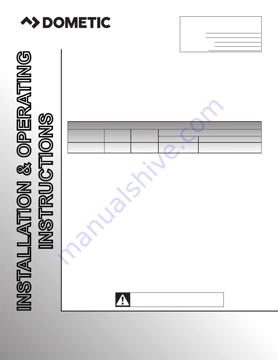 Dometic 3341P Installation & Operating Instructions Manual Download Page 1