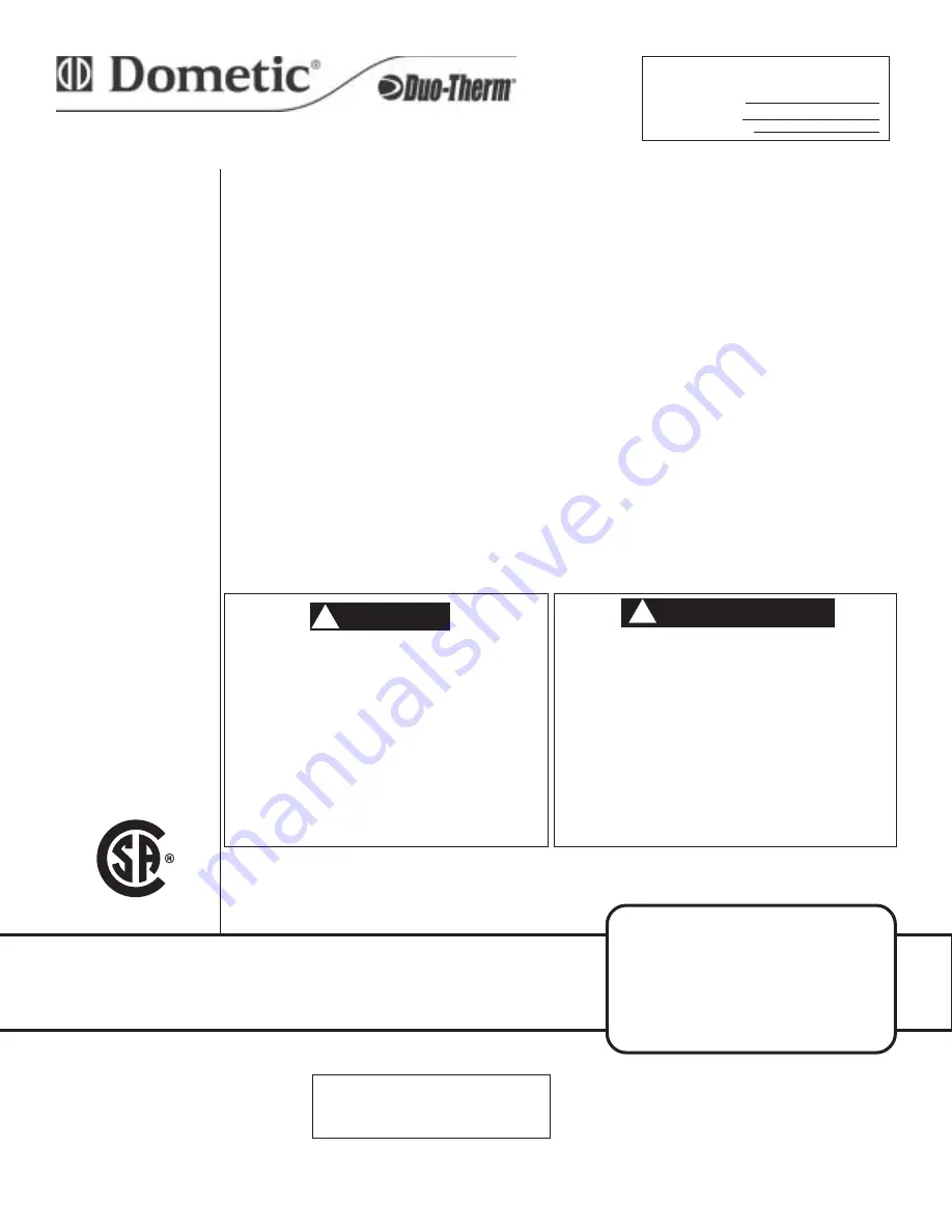 Dometic 620615.321 Installation & Operating Instructions Manual Download Page 1