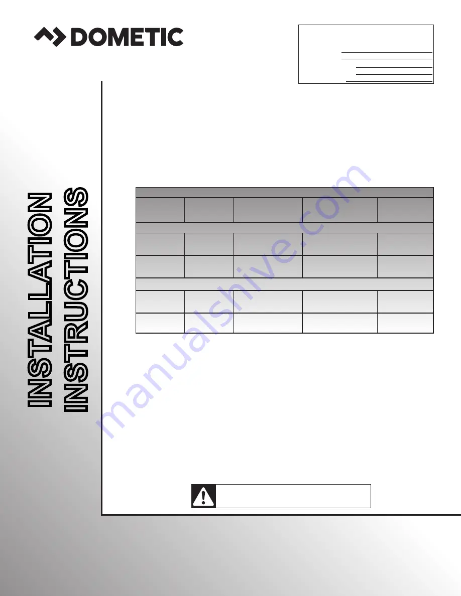 Dometic Blizzard NXT H541815A Installation Instructions Manual Download Page 1