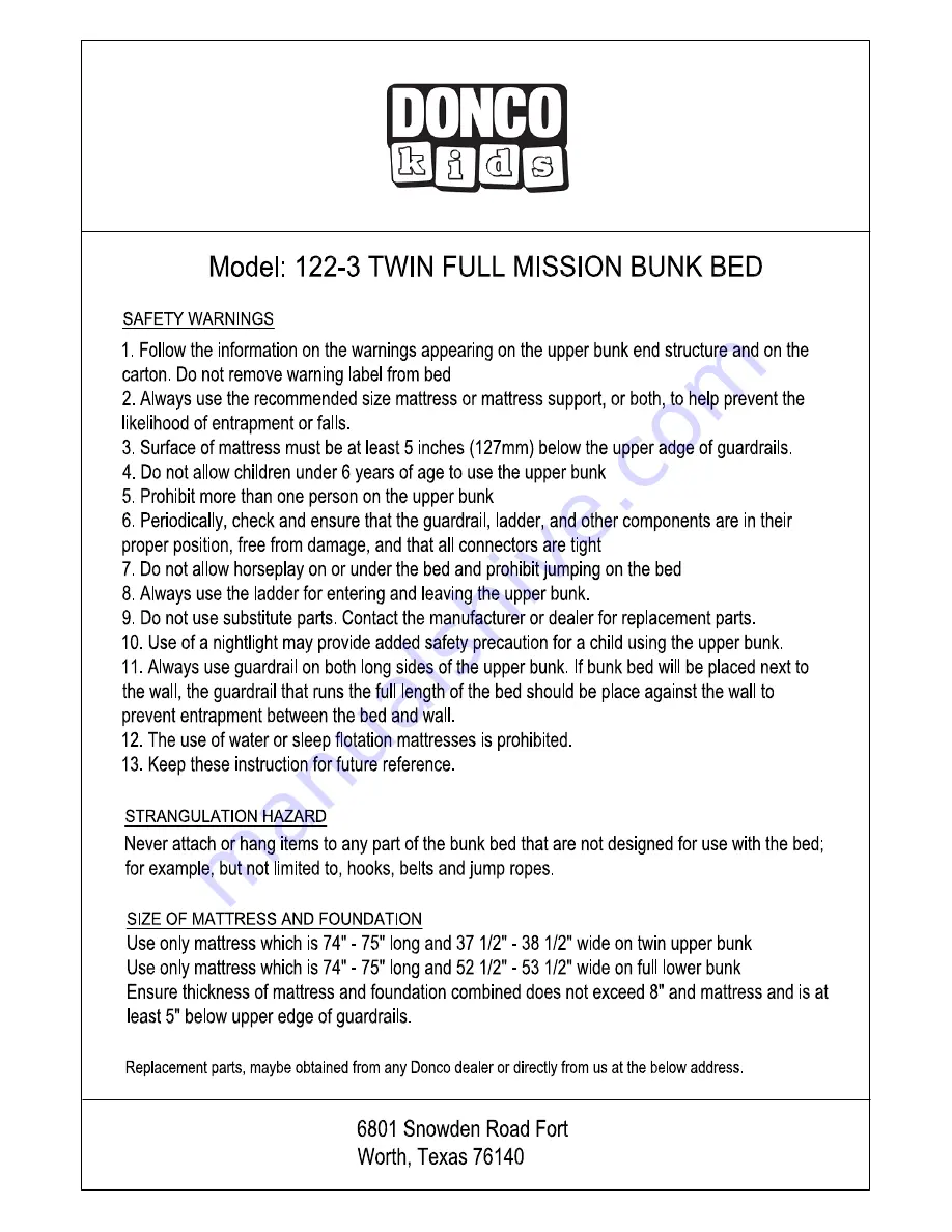 Donco kids 122-3 User Manual Download Page 1