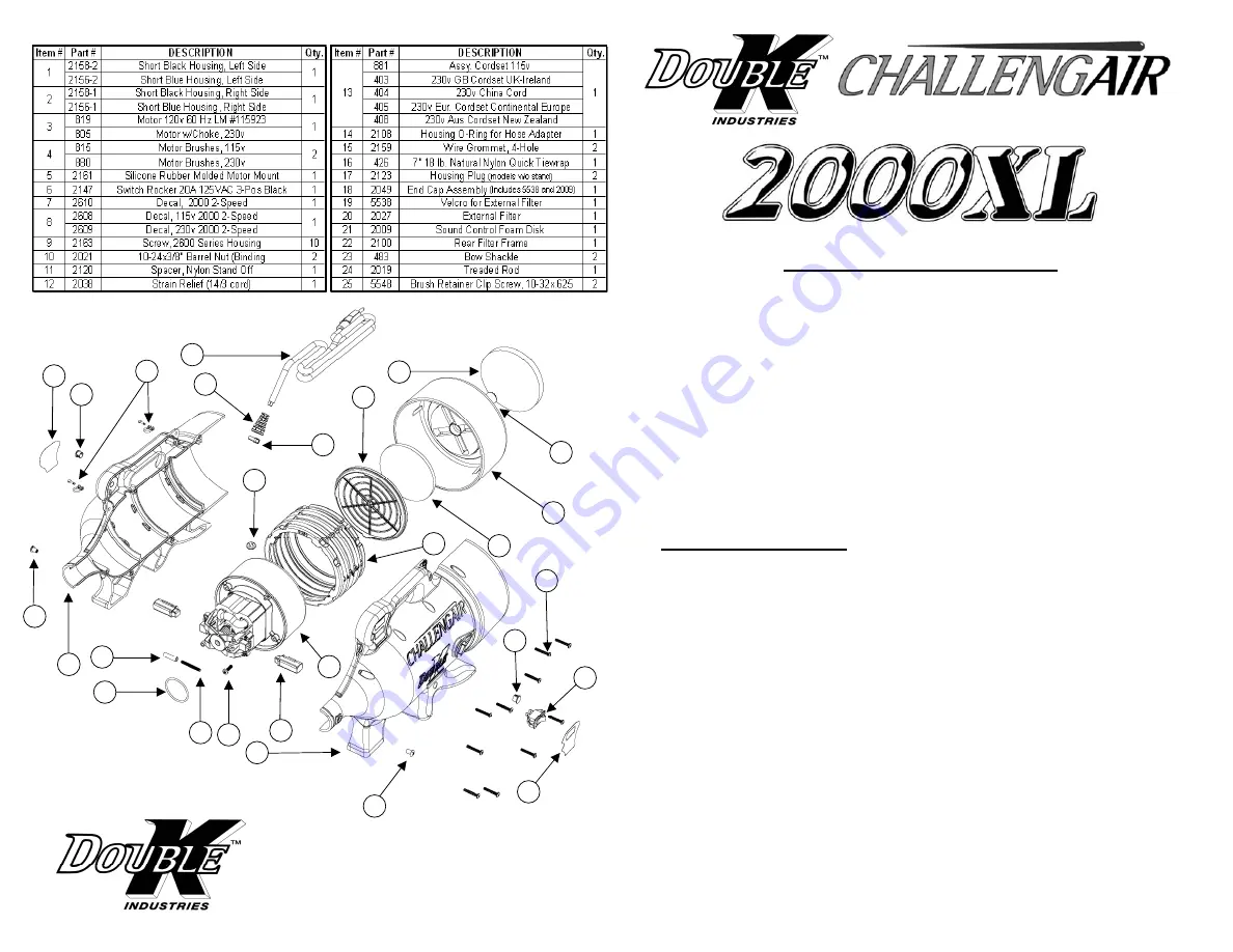 Double K Industries ChallengAir 2000XL Instruction Manual Download Page 1