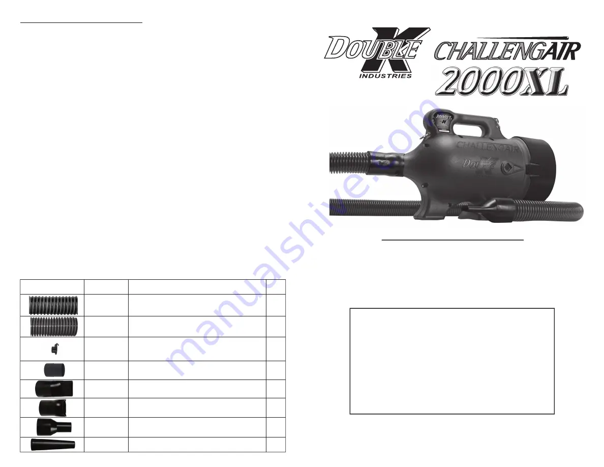 Double K Industries Challengair 2000XL Instruction Manual Download Page 1