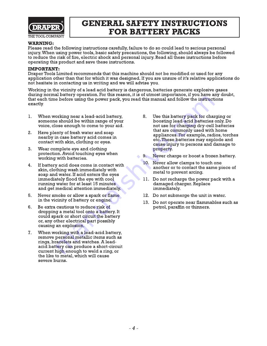 Draper 12V Power Packs Instructions Manual Download Page 5