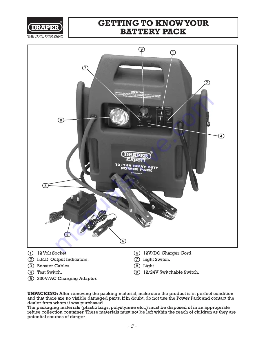 Draper 12V Power Packs Instructions Manual Download Page 6