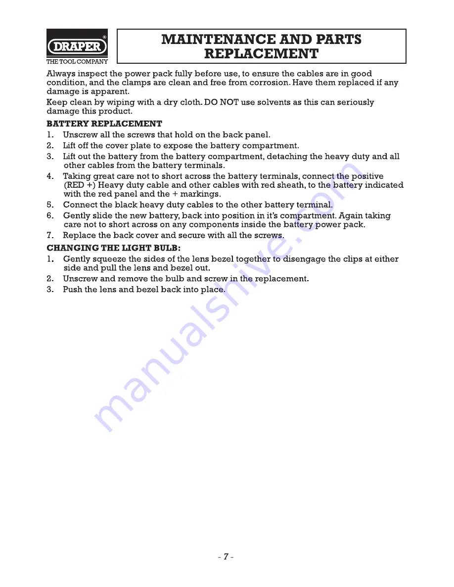 Draper 12V Power Packs Instructions Manual Download Page 8