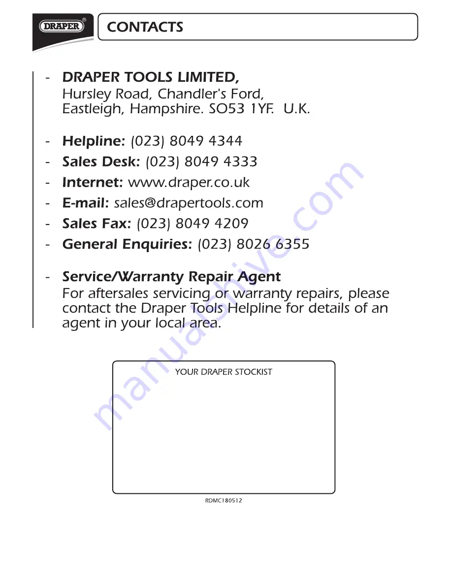 Draper 20495 Instructions Manual Download Page 22