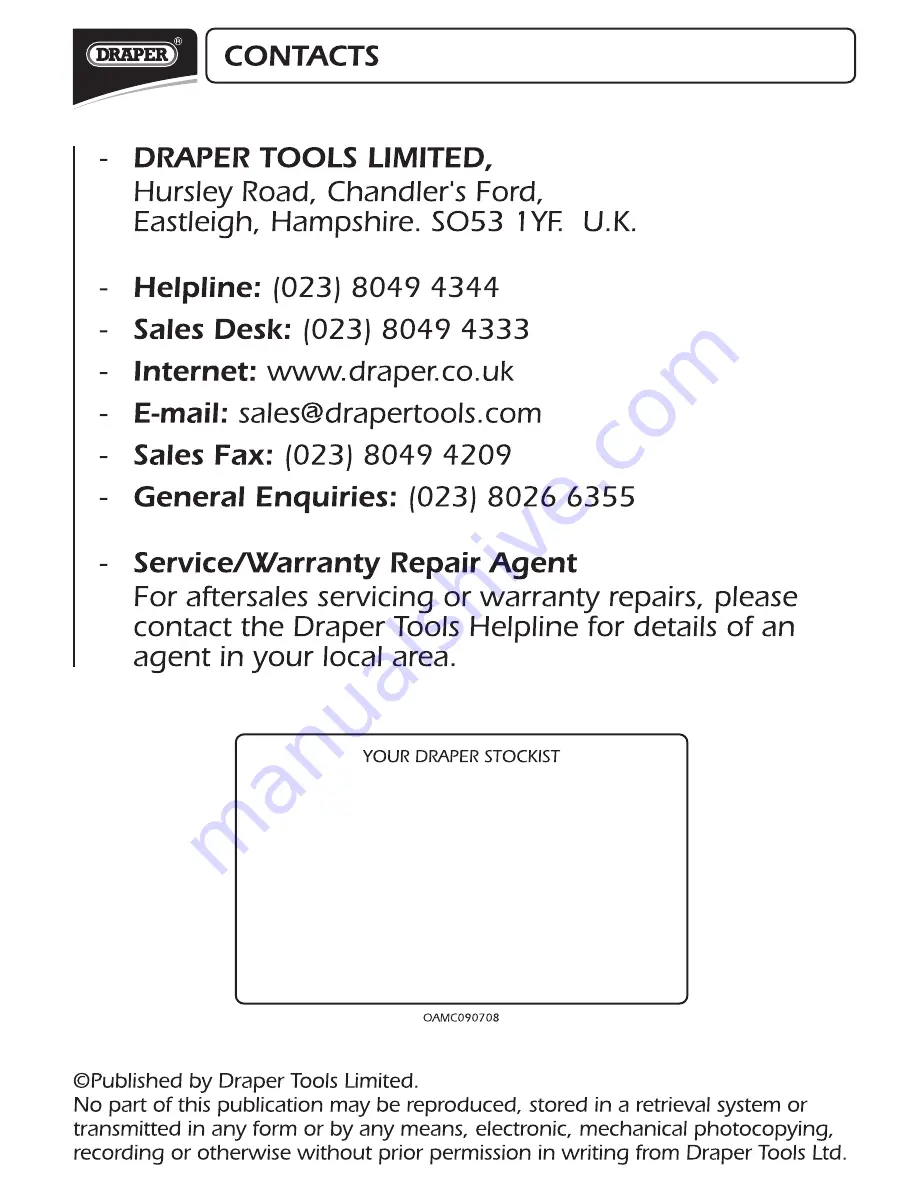 Draper 47567 Instructions Manual Download Page 12