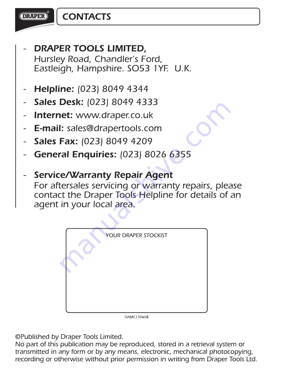 Draper 49095 Instructions Manual Download Page 12