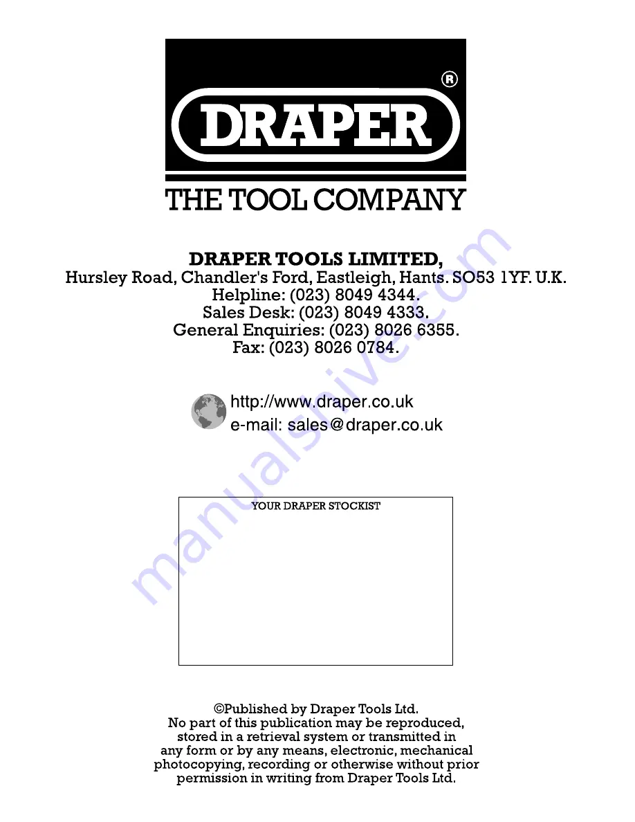 Draper 62727 Instructions Manual Download Page 12