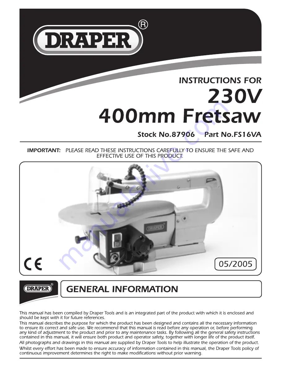 Draper 87906 Instructions Manual Download Page 1