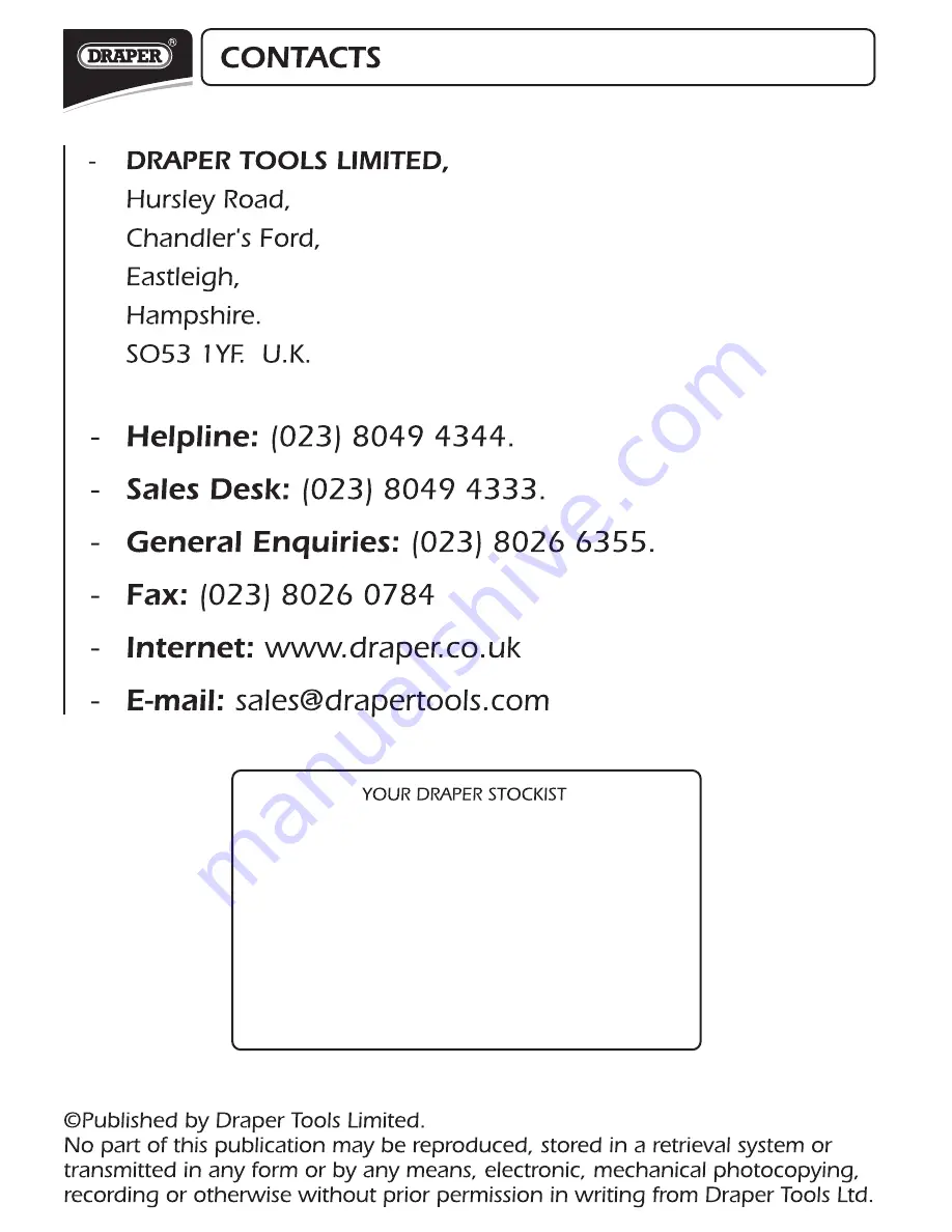 Draper 87906 Instructions Manual Download Page 12