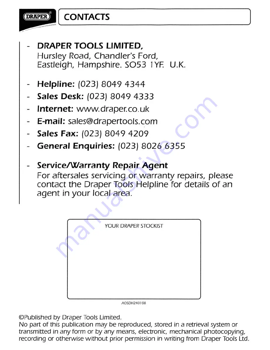 Draper BC15ACO Instructions Manual Download Page 6