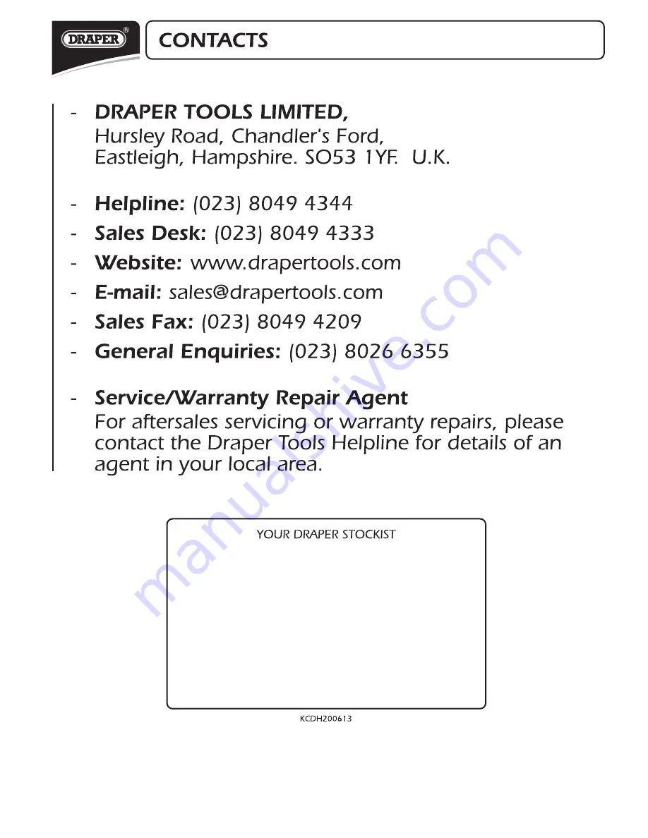 Draper BCIB Instructions Manual Download Page 18