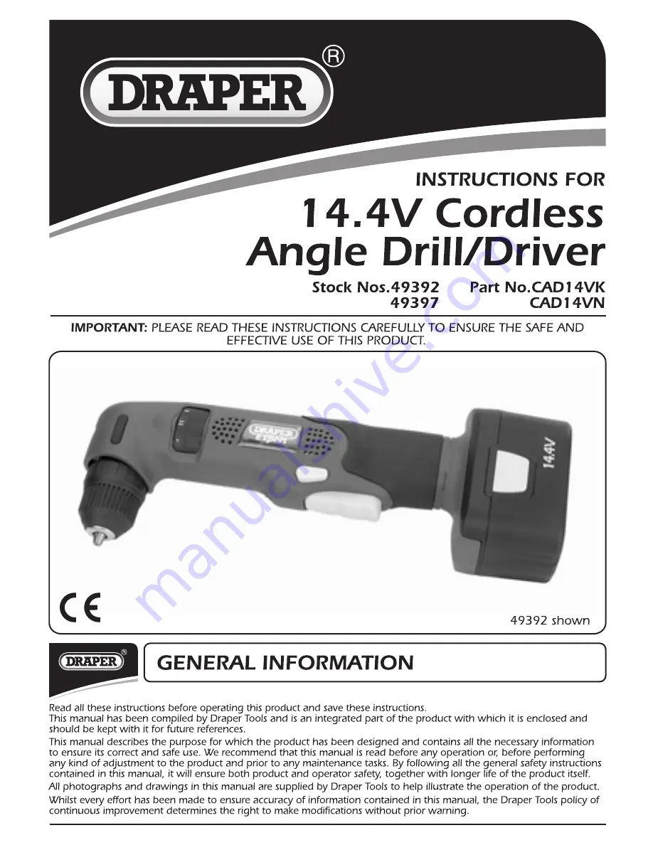 Draper CAD14VK Instructions Manual Download Page 1