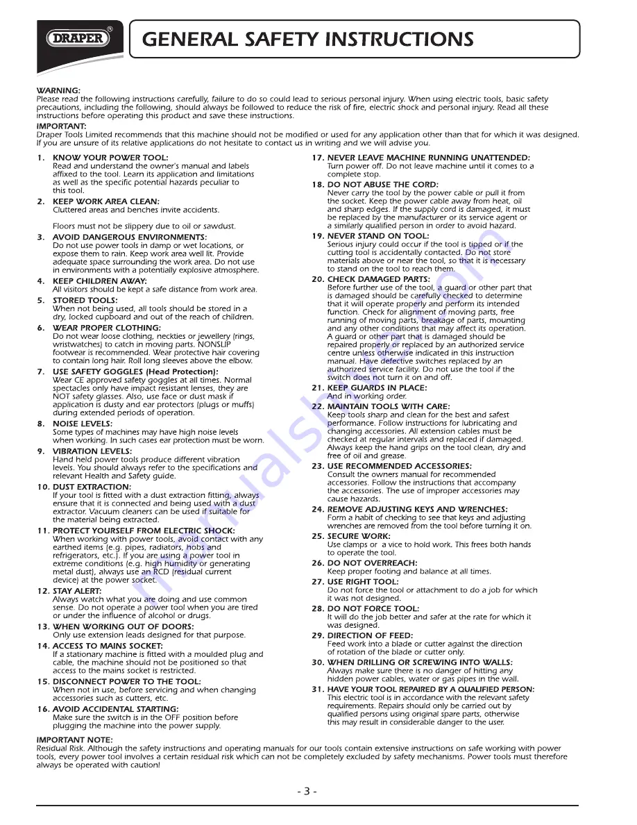 Draper CD140V Instructions Manual Download Page 4