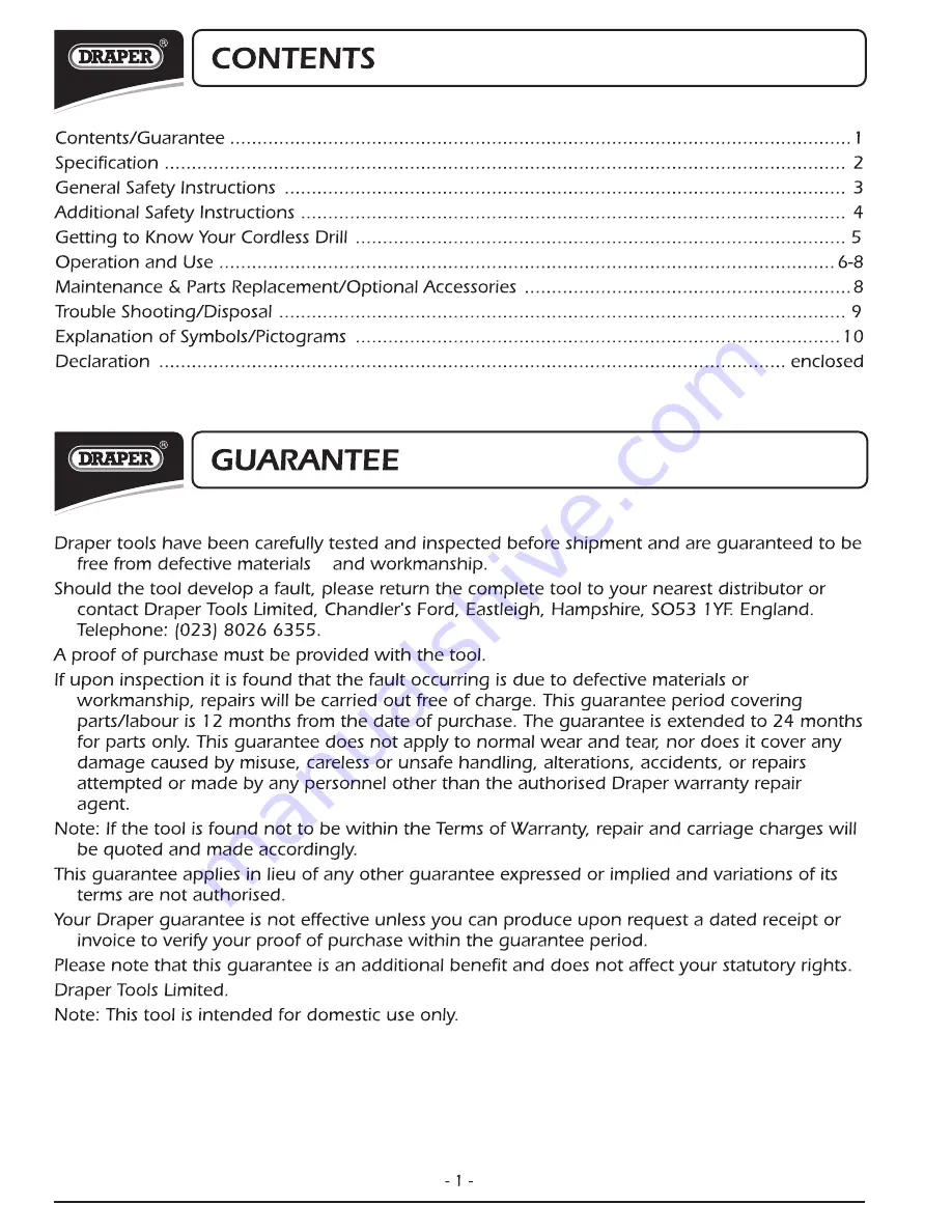 Draper CD144V2 Instructions Manual Download Page 2