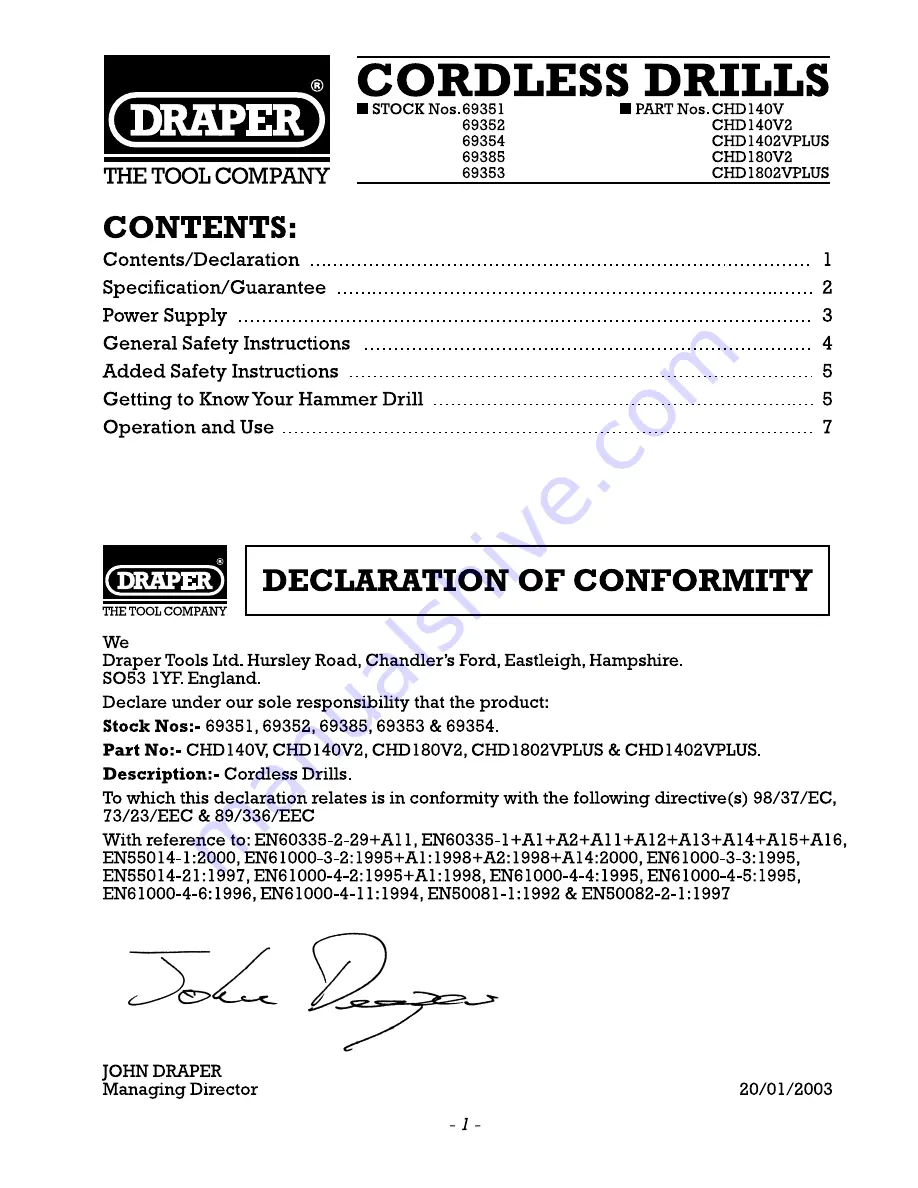 Draper CHD1402VPLUS Скачать руководство пользователя страница 2