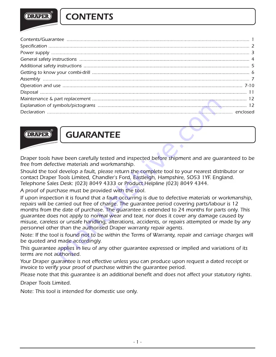 Draper CHD182VLI Instructions For Download Page 2