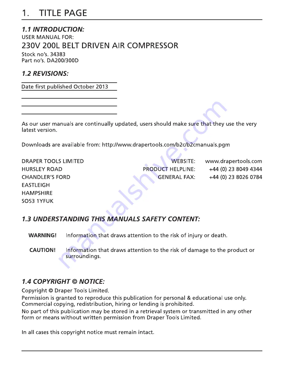 Draper DA200 Instruction Manual Download Page 2