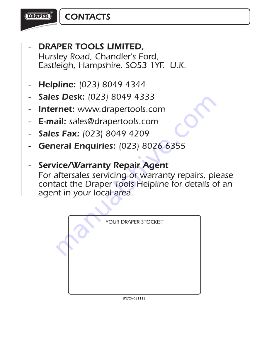 Draper DA200 Instruction Manual Download Page 22