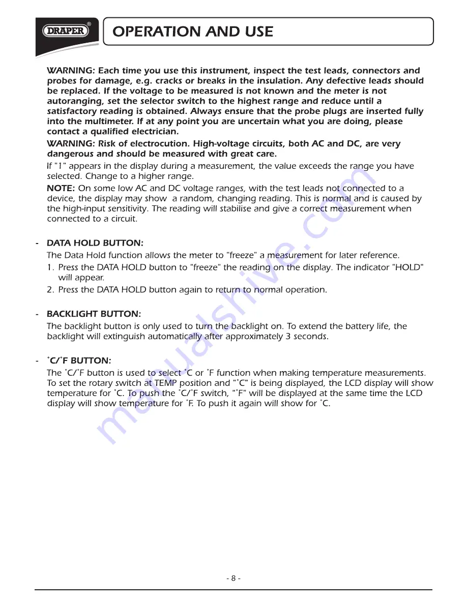 Draper DMM10B Instructions For Download Page 9