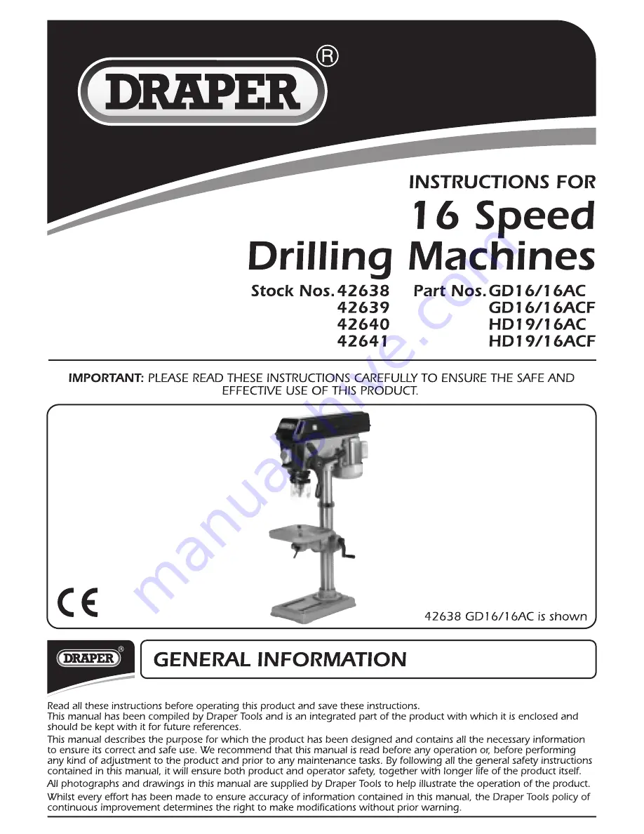 Draper GD16/16AC Instructions Manual Download Page 1