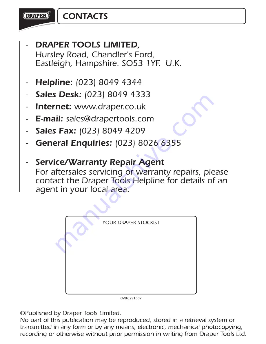 Draper GD16/16AC Instructions Manual Download Page 20