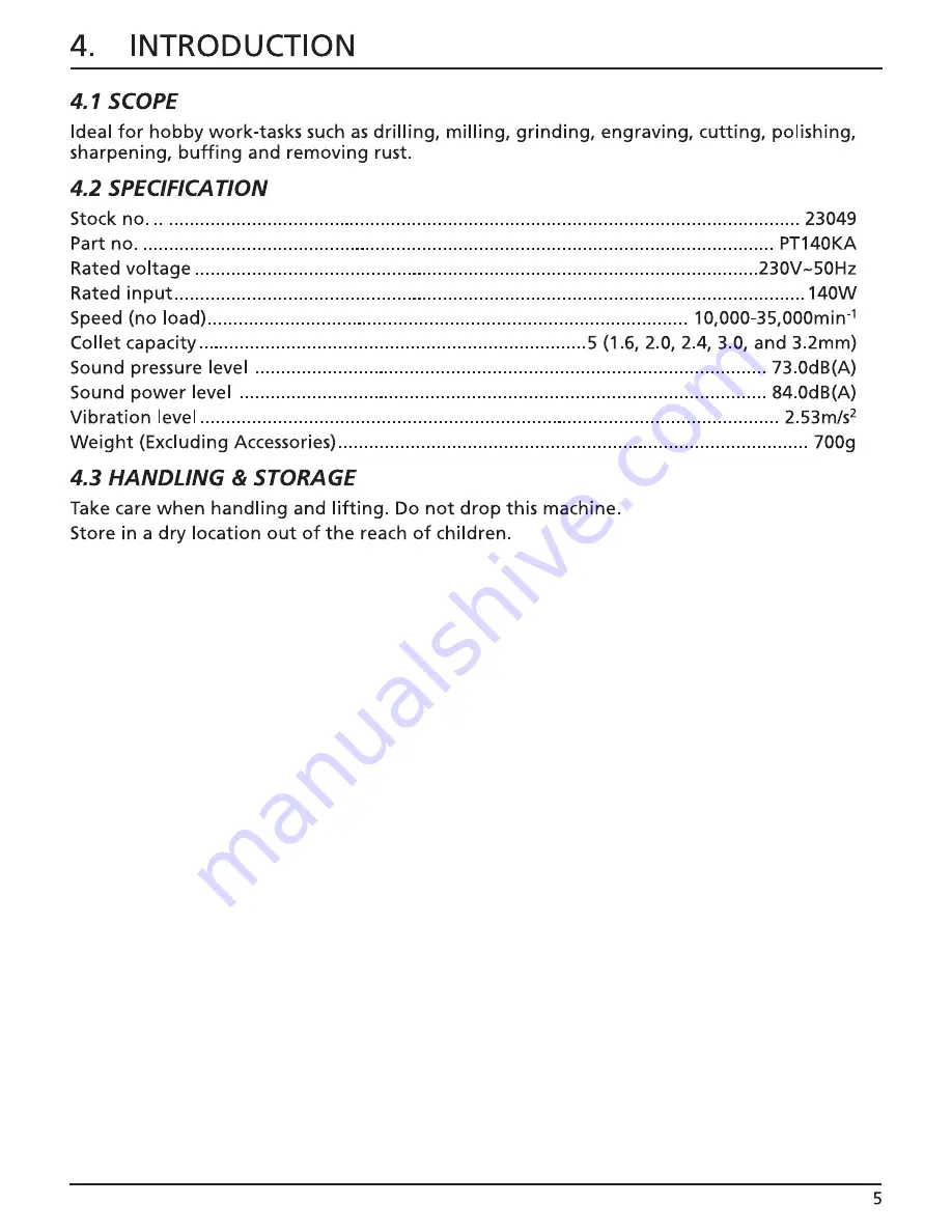 Draper PT140KA Instructions Manual Download Page 5