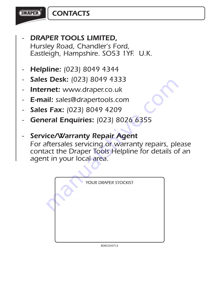 Draper PT810ID Instructions Manual Download Page 18