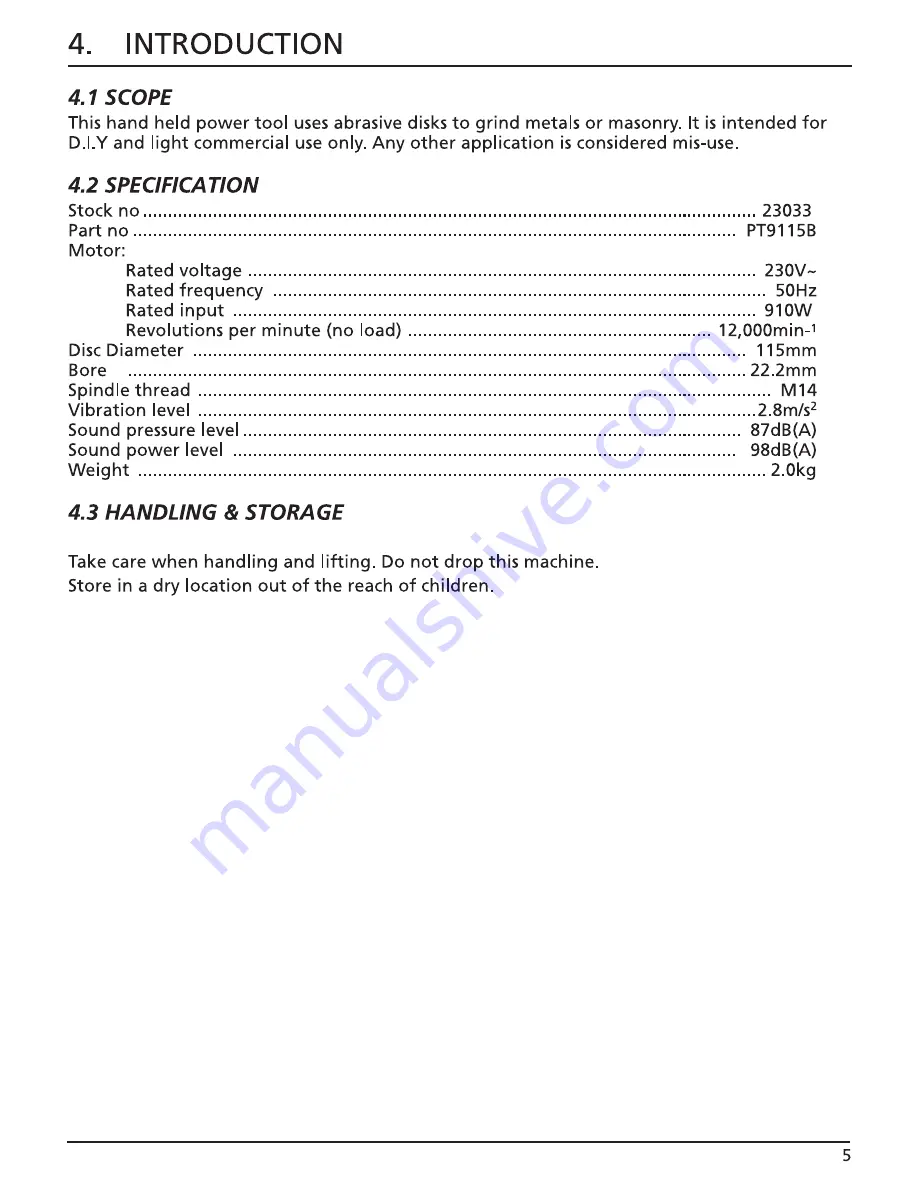 Draper PT9115B Instructions Manual Download Page 5