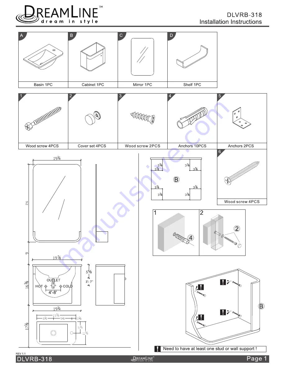 Dreamline DLVRB-318 Installation Instructions Download Page 1