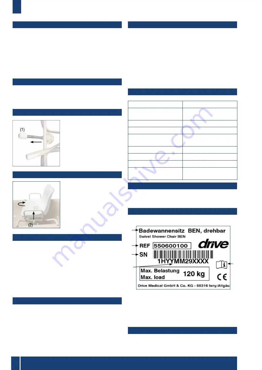 Drive Medical Swivel Shower Chair BEN Operating Instructions Manual Download Page 4