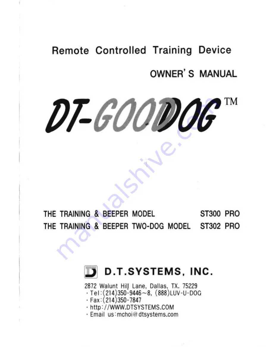 Dt-Systems DT-Good dog ST300 Pro Owner'S Manual Download Page 1