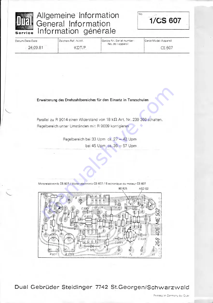 Dual CS 607 Service Manual Download Page 21