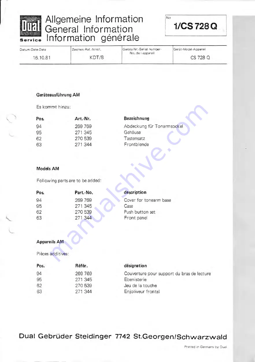 Dual CS728Q Service Manual Download Page 19