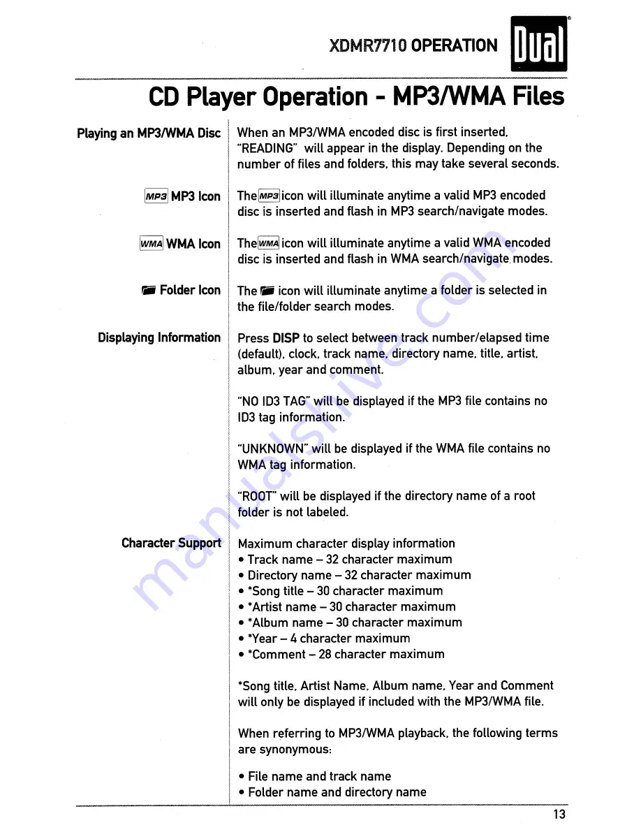 Dual iPlug XDMR7710 Installation & Owner'S Manual Download Page 13