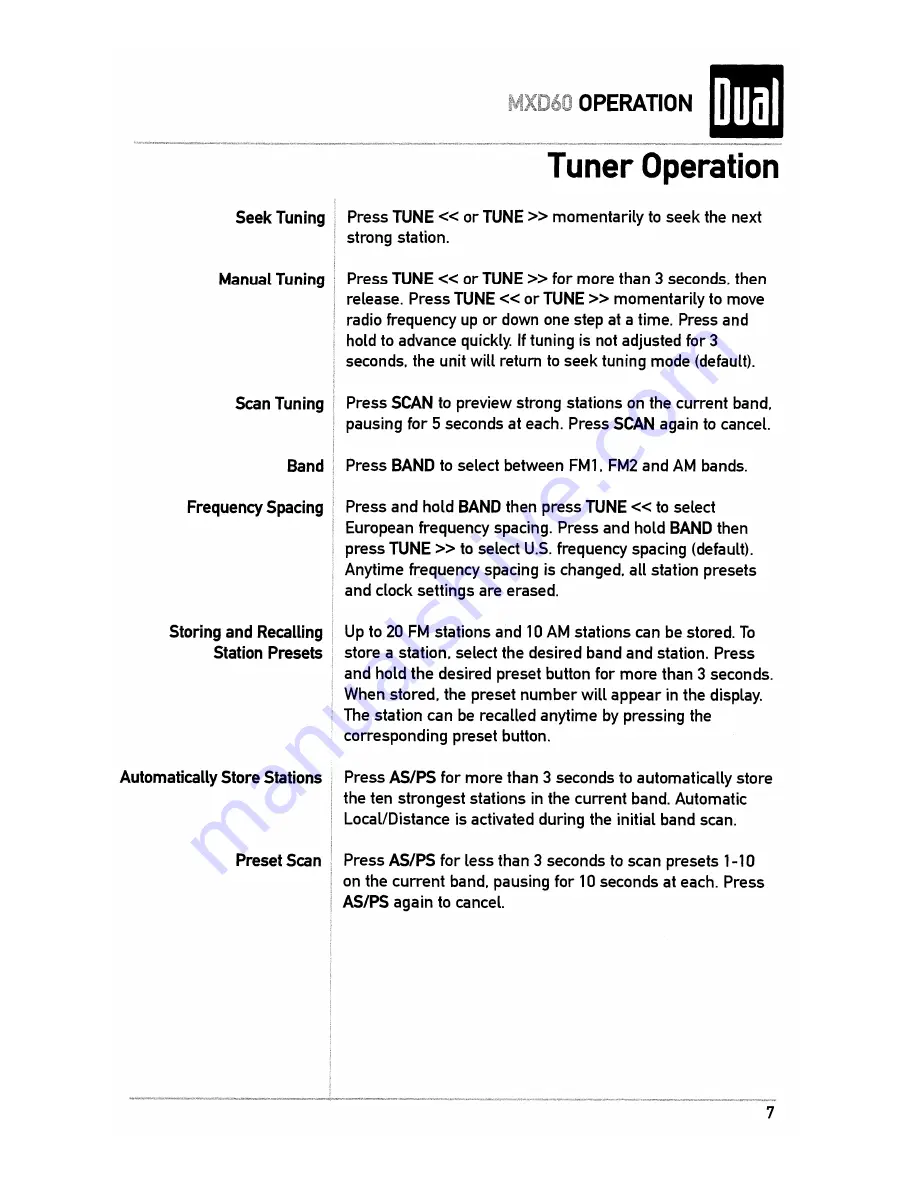 Dual MXD60 Installation & Owner'S Manual Download Page 7