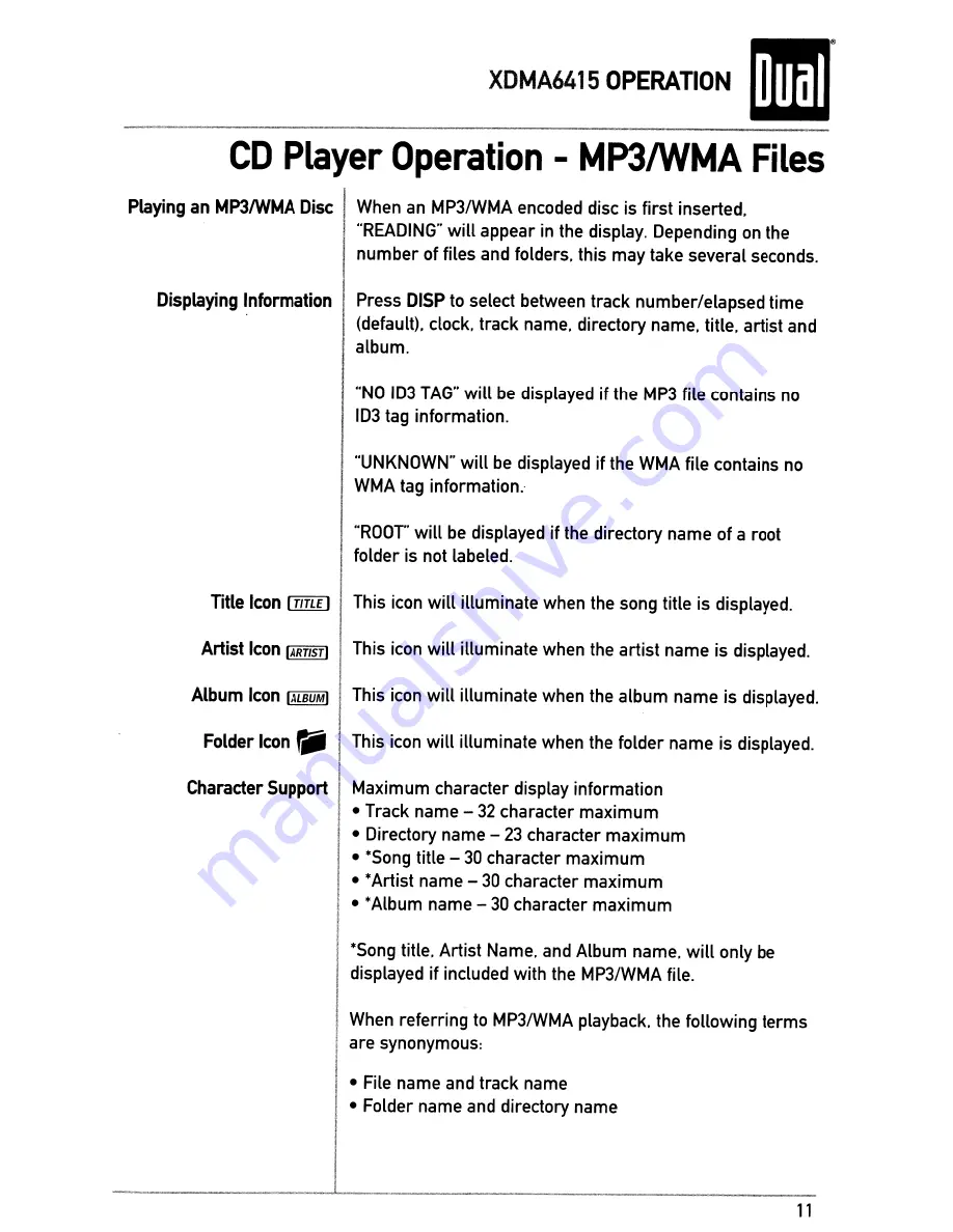 Dual XDMA6415 Installation & Owner'S Manual Download Page 11