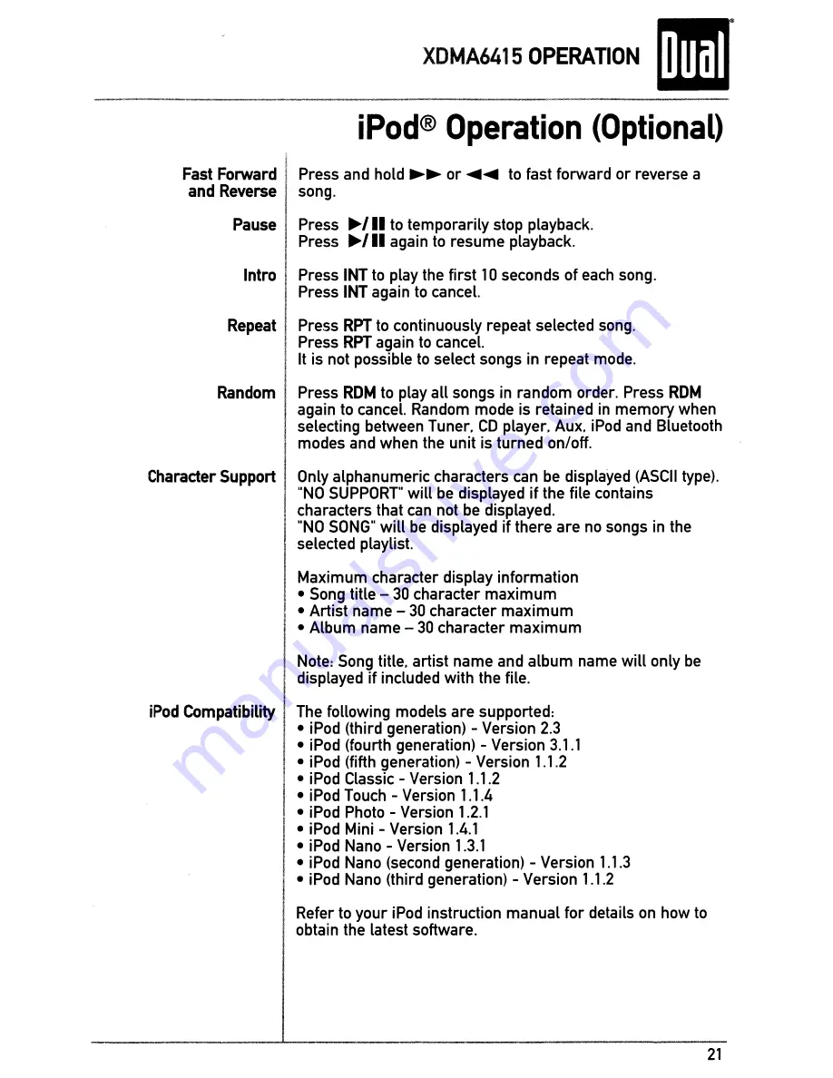 Dual XDMA6415 Installation & Owner'S Manual Download Page 21