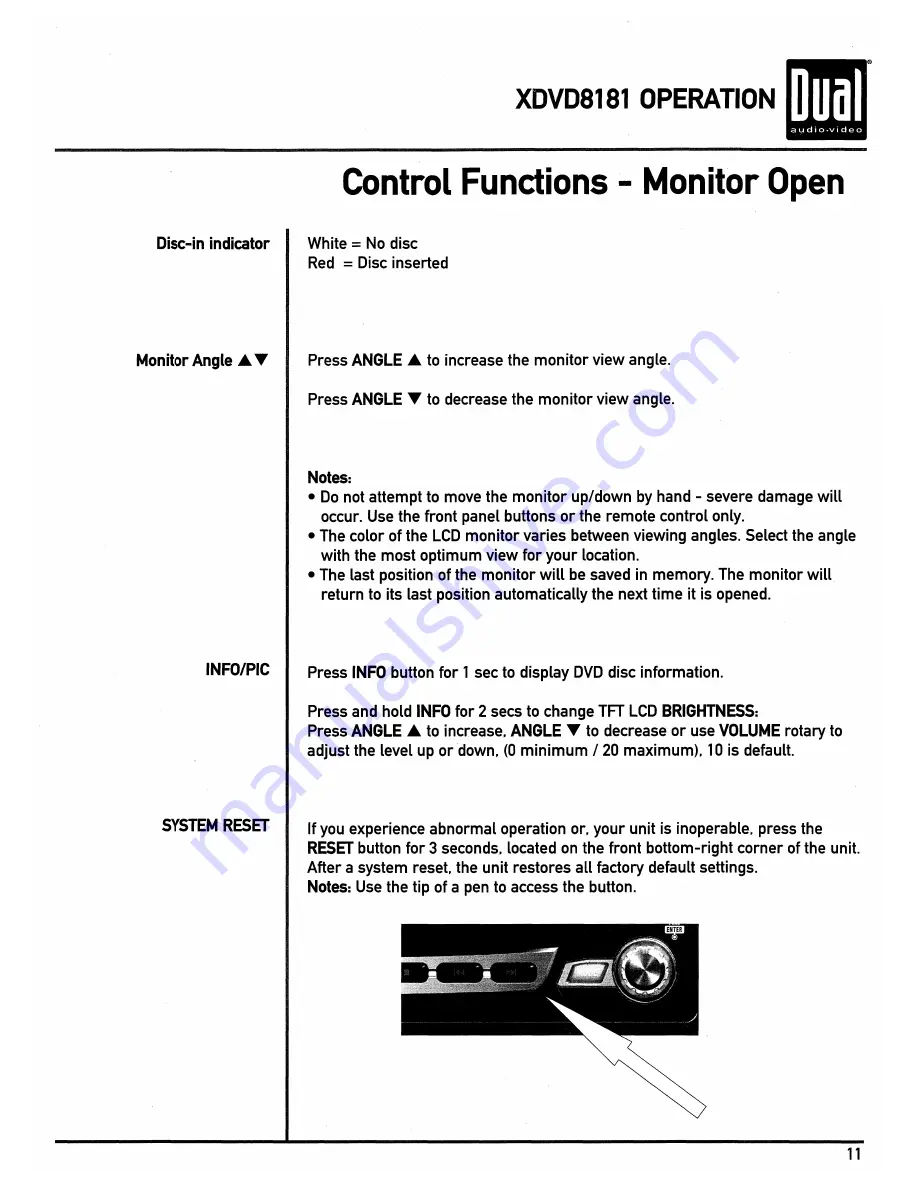 Dual XDVD8181 Owner'S Manual Download Page 11