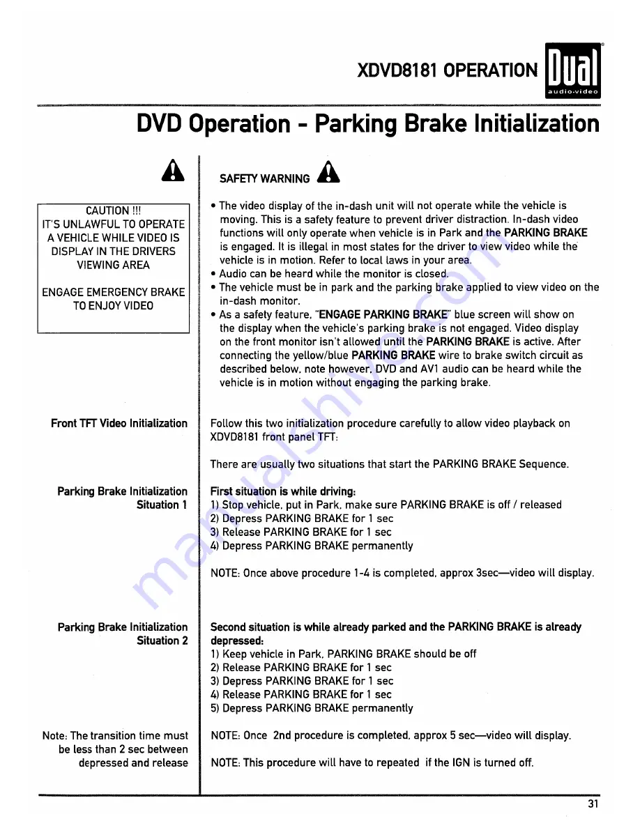 Dual XDVD8181 Owner'S Manual Download Page 31