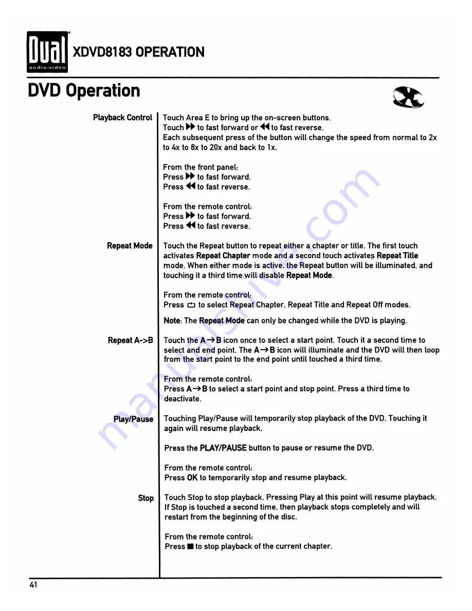 Dual XDVD8183 Installation & Owner'S Manual Download Page 42