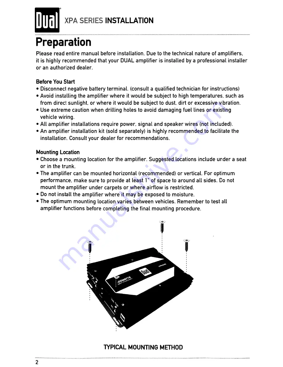 Dual XPA2500 Installation & Owner'S Manual Download Page 2