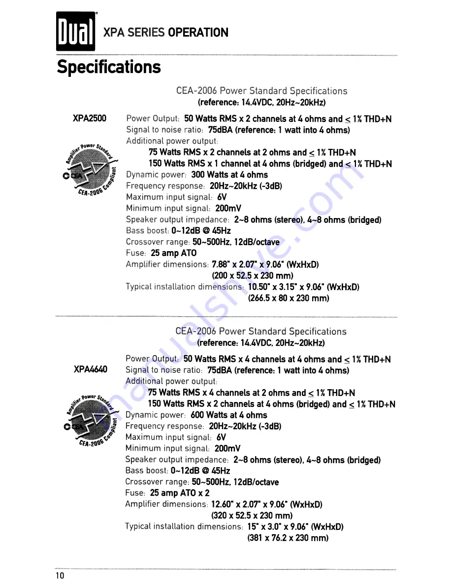 Dual XPA2500 Installation & Owner'S Manual Download Page 10