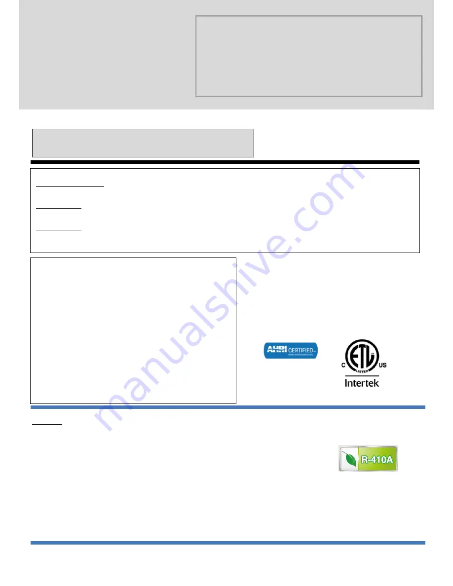 DuctlessAire DA1215-H1 Service Manual Download Page 1