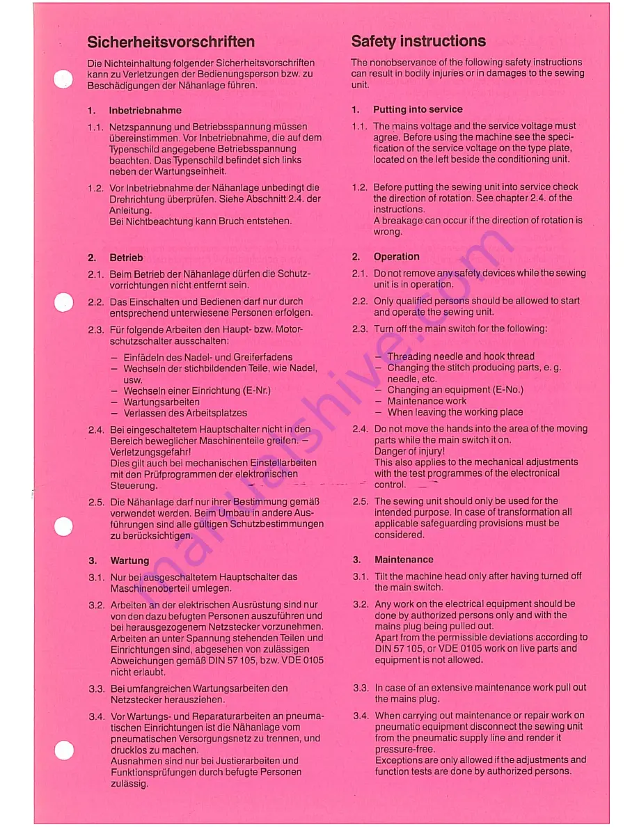 Duerkopp Adler 743-105 s Safety Instructions Download Page 1