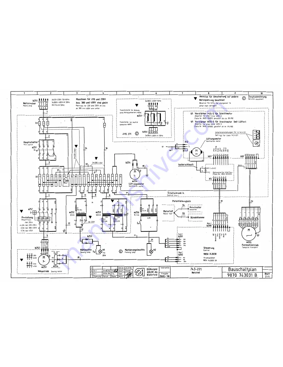 Duerkopp Adler 743-221 Parts List Download Page 70