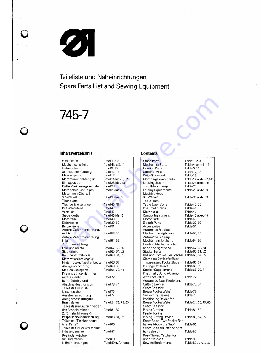 Duerkopp Adler 745-7 Spare Parts Download Page 1